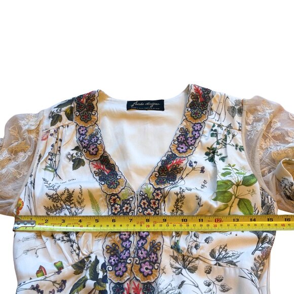 Anthropologie Women’s XS Donna Floral Embroidered Cream Midi Dress Cottagecore - Picture 11 of 12